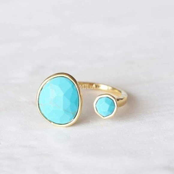 Bold 14K Gold-Plated Statement Ring-Unisize-Blue Turquoise - Picture 5 of 5
